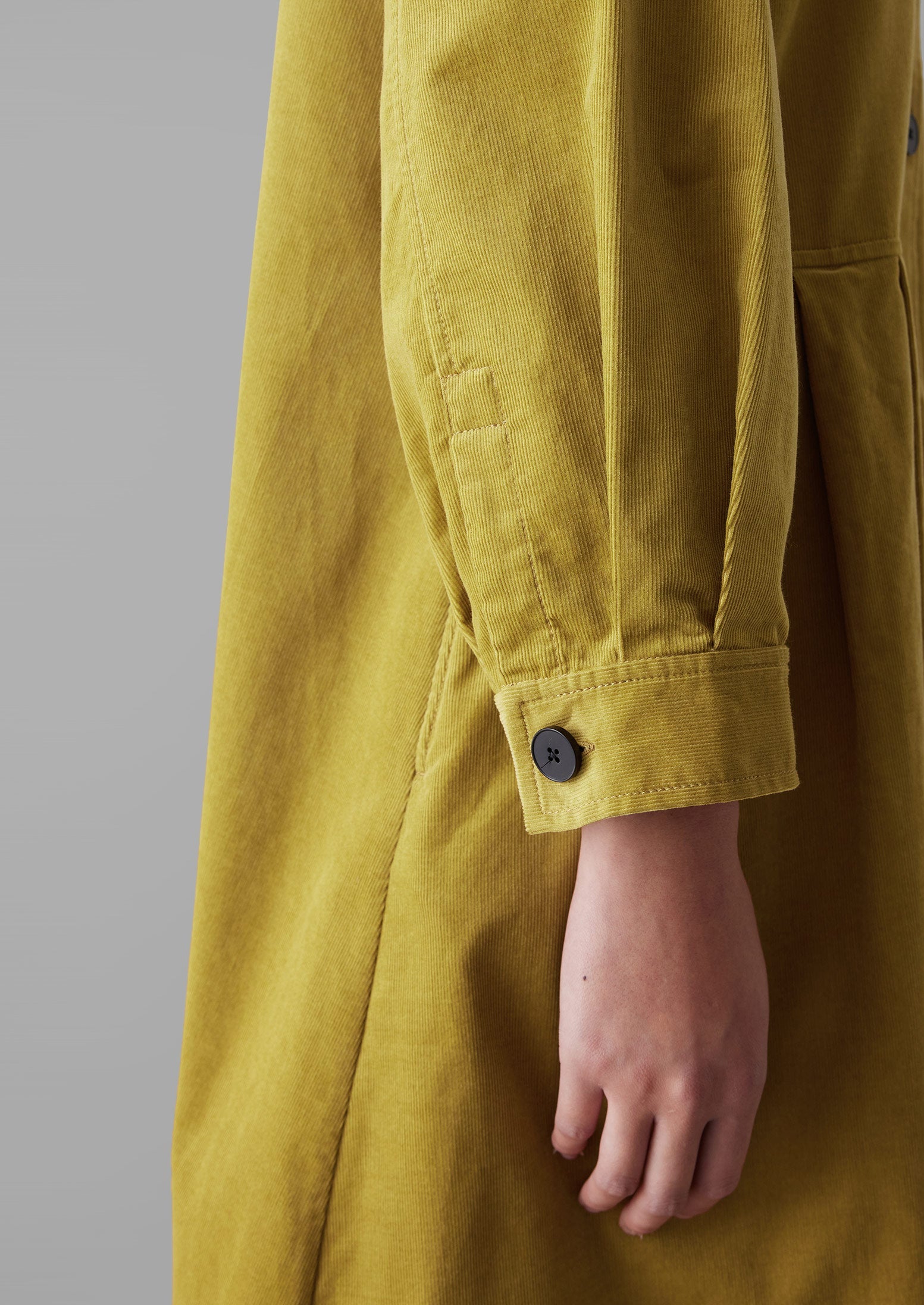 Panelled Organic Needlecord Dress | Golden Olive 7 Panelled Organic Needlecord Dress | Golden Olive