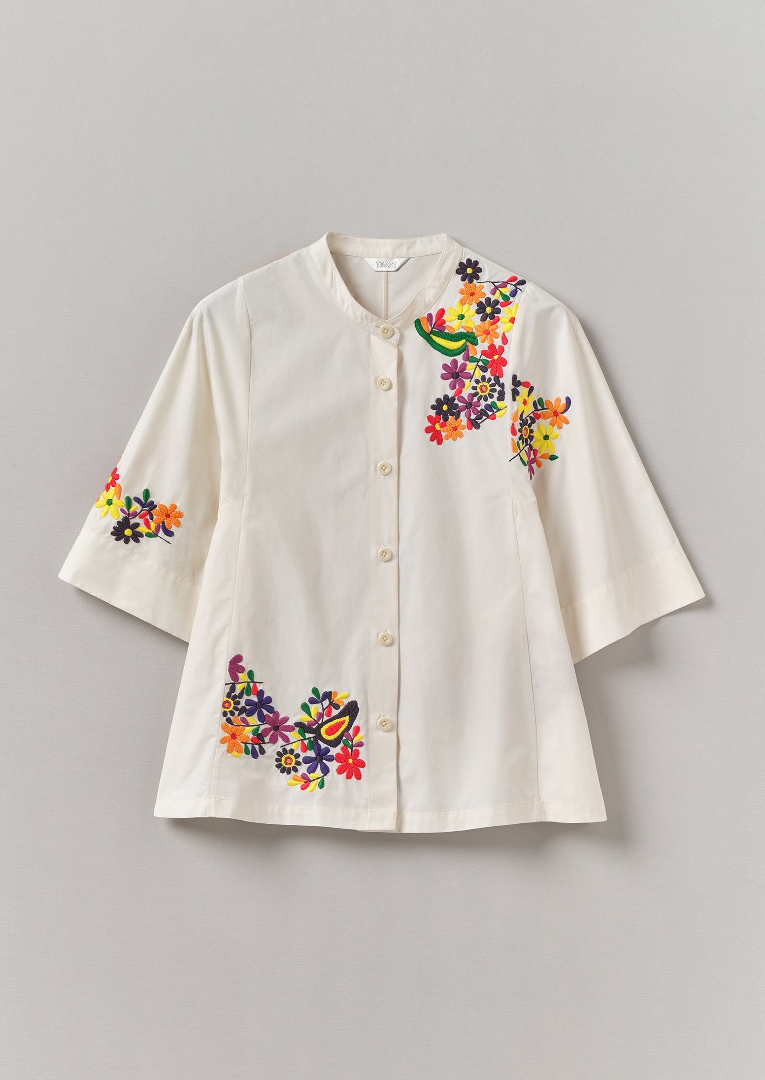 Floral Embroidered Cotton Poplin Shirt | Multi