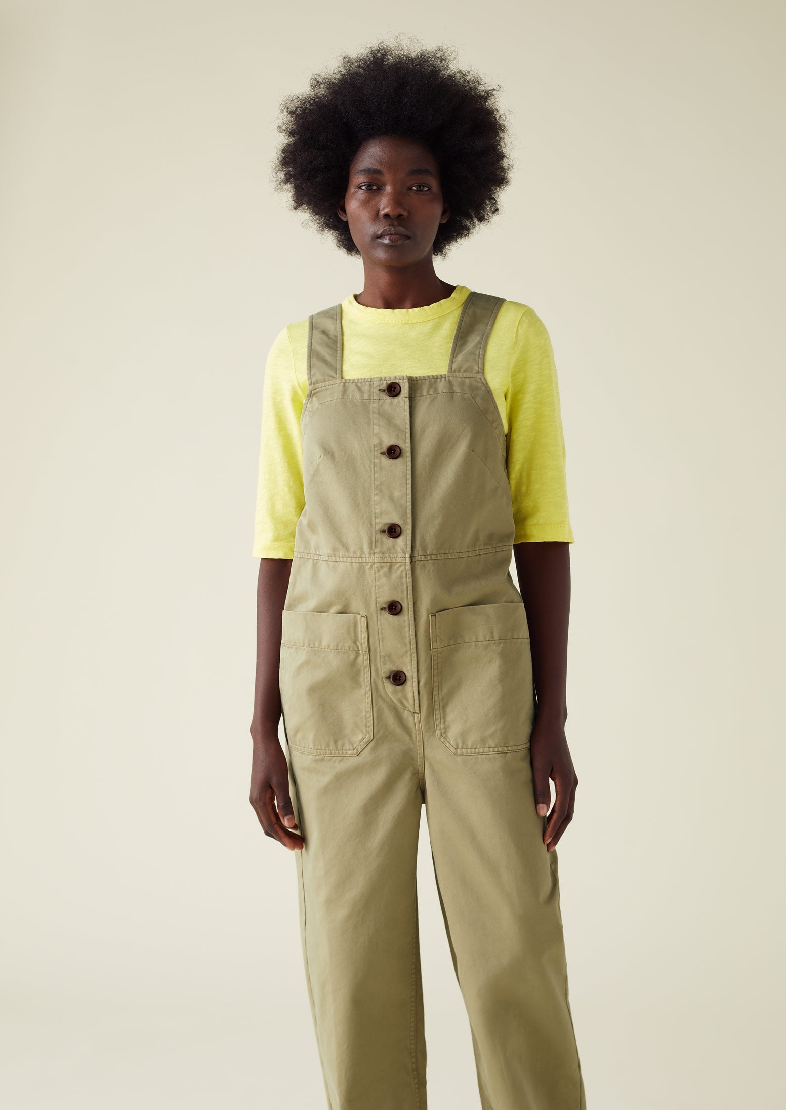 Herringbone Cotton Dungarees | Stone 3 Herringbone Cotton Dungarees | Stone
