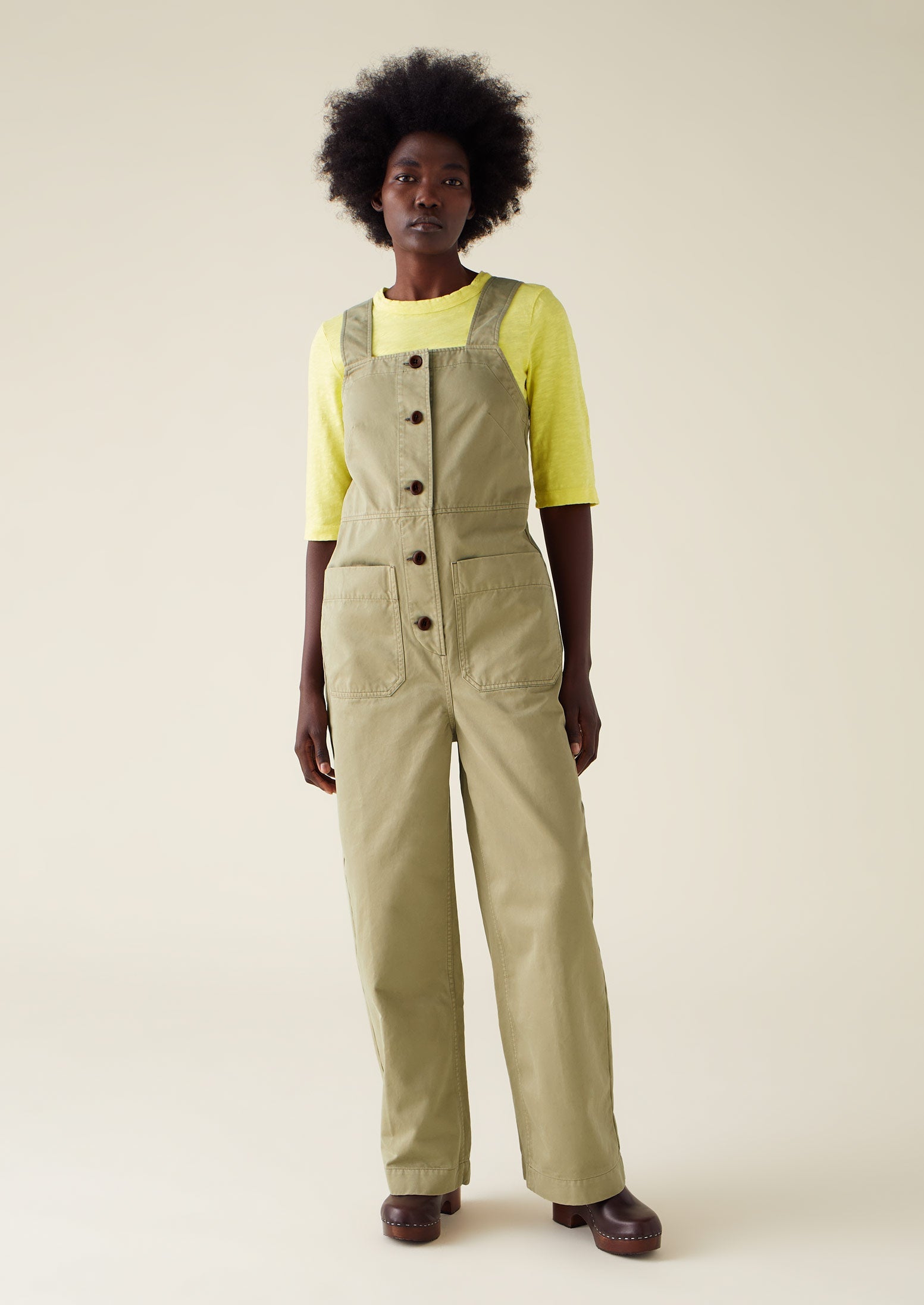 Herringbone Cotton Dungarees | Stone 4 Herringbone Cotton Dungarees | Stone