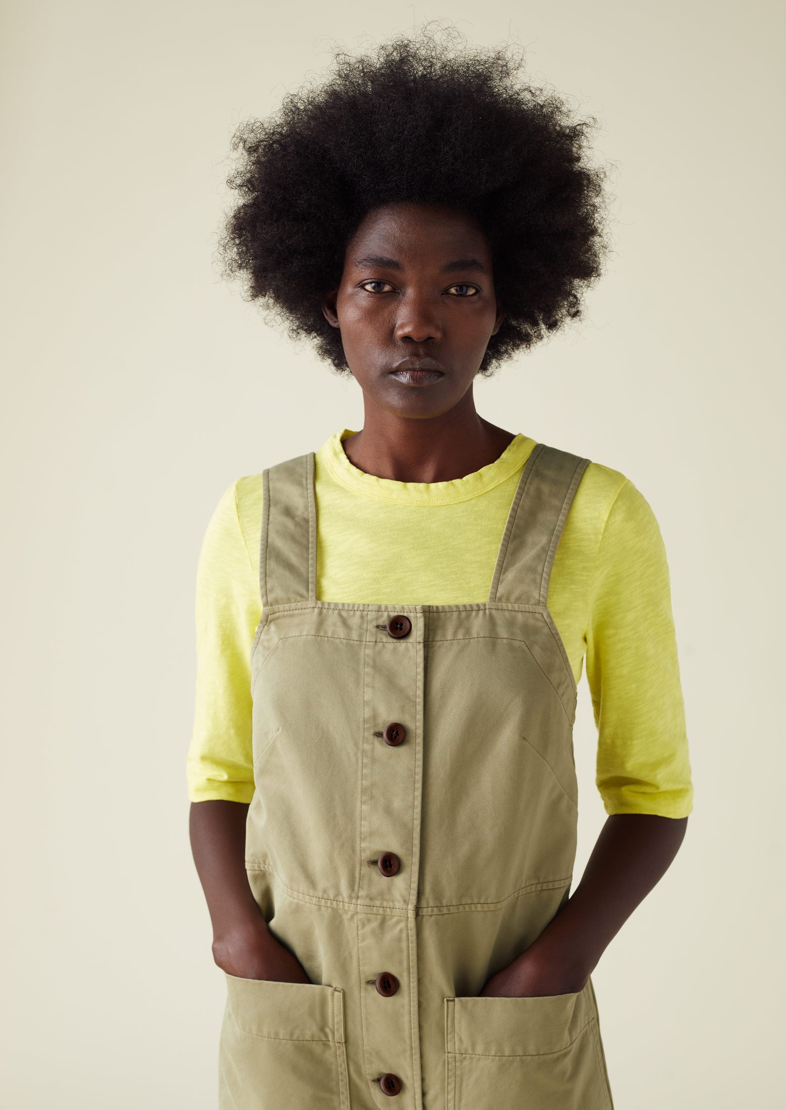 Herringbone Cotton Dungarees | Stone 7 Herringbone Cotton Dungarees | Stone