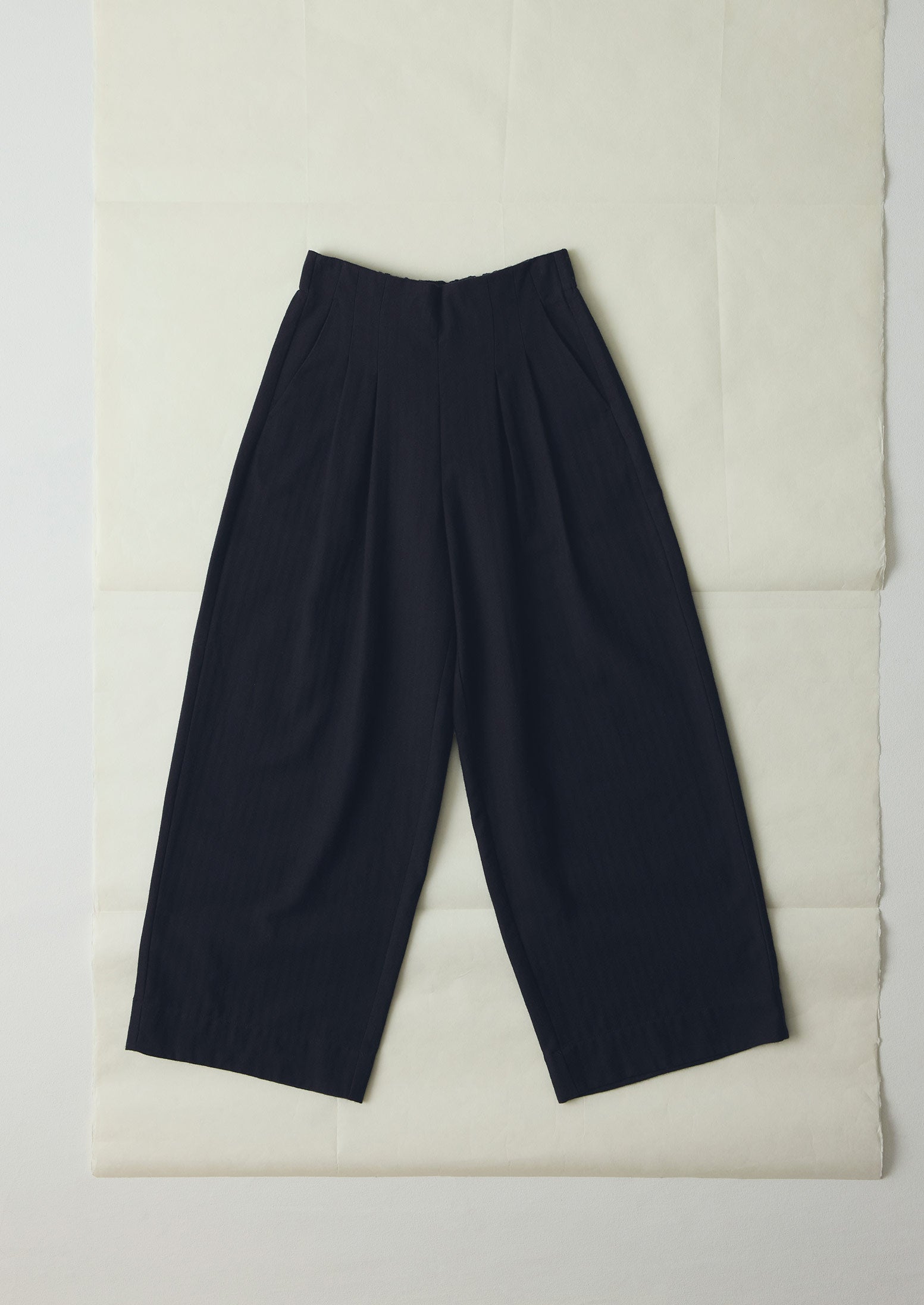 Corinne Wool Cotton Herringbone Wide Leg Trousers | Black