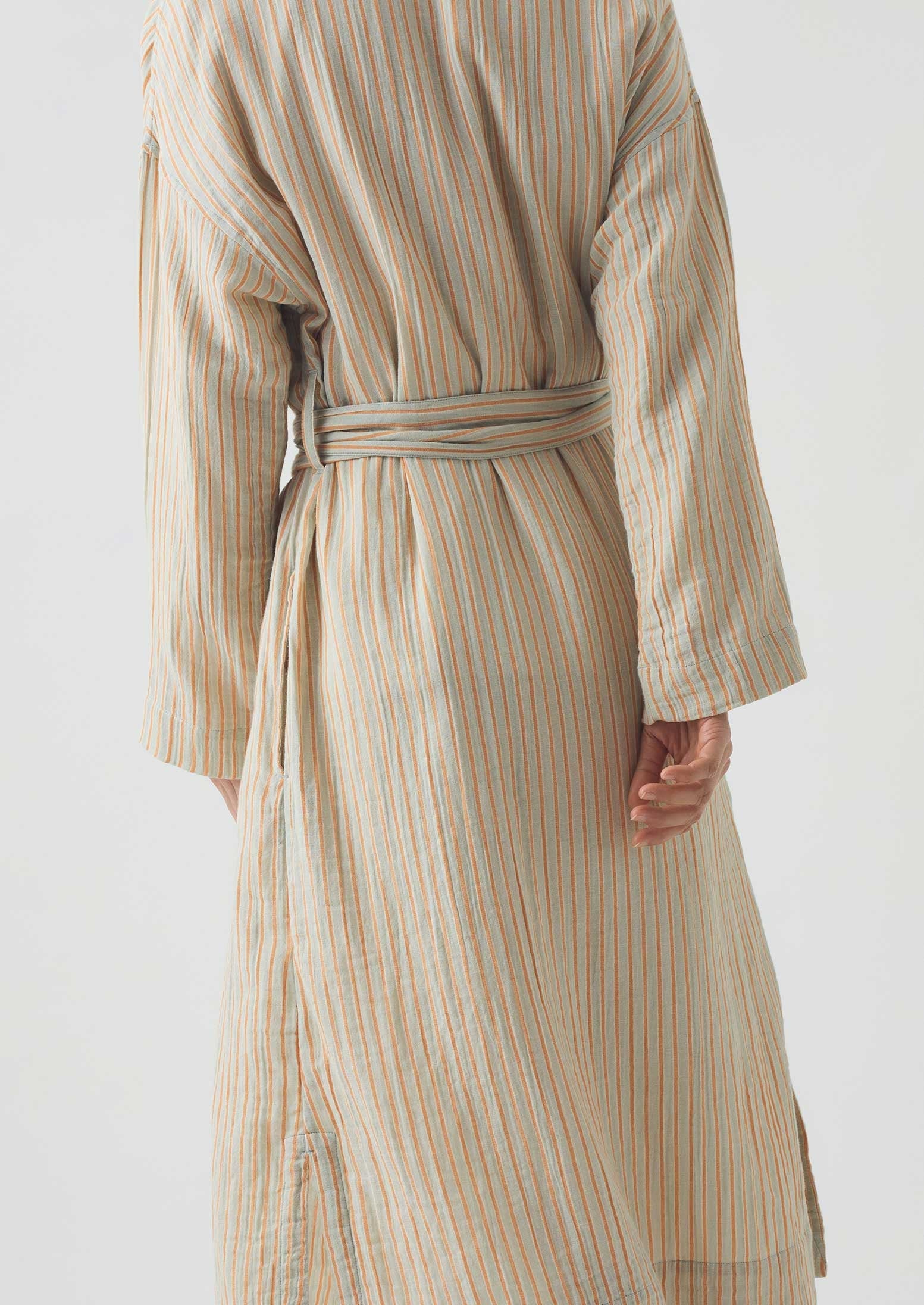 Stripe Crinkle Cotton Gown | Sage/Apricot 6 Stripe Crinkle Cotton Gown | Sage/Apricot
