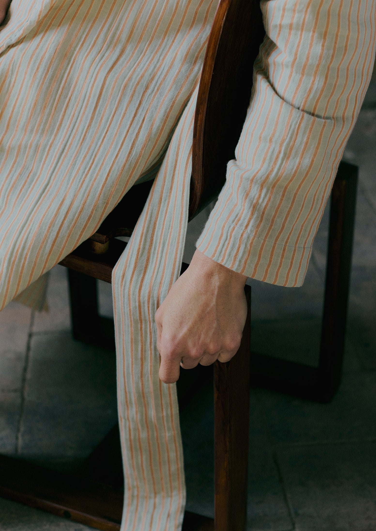 Stripe Crinkle Cotton Gown | Sage/Apricot 8 Stripe Crinkle Cotton Gown | Sage/Apricot