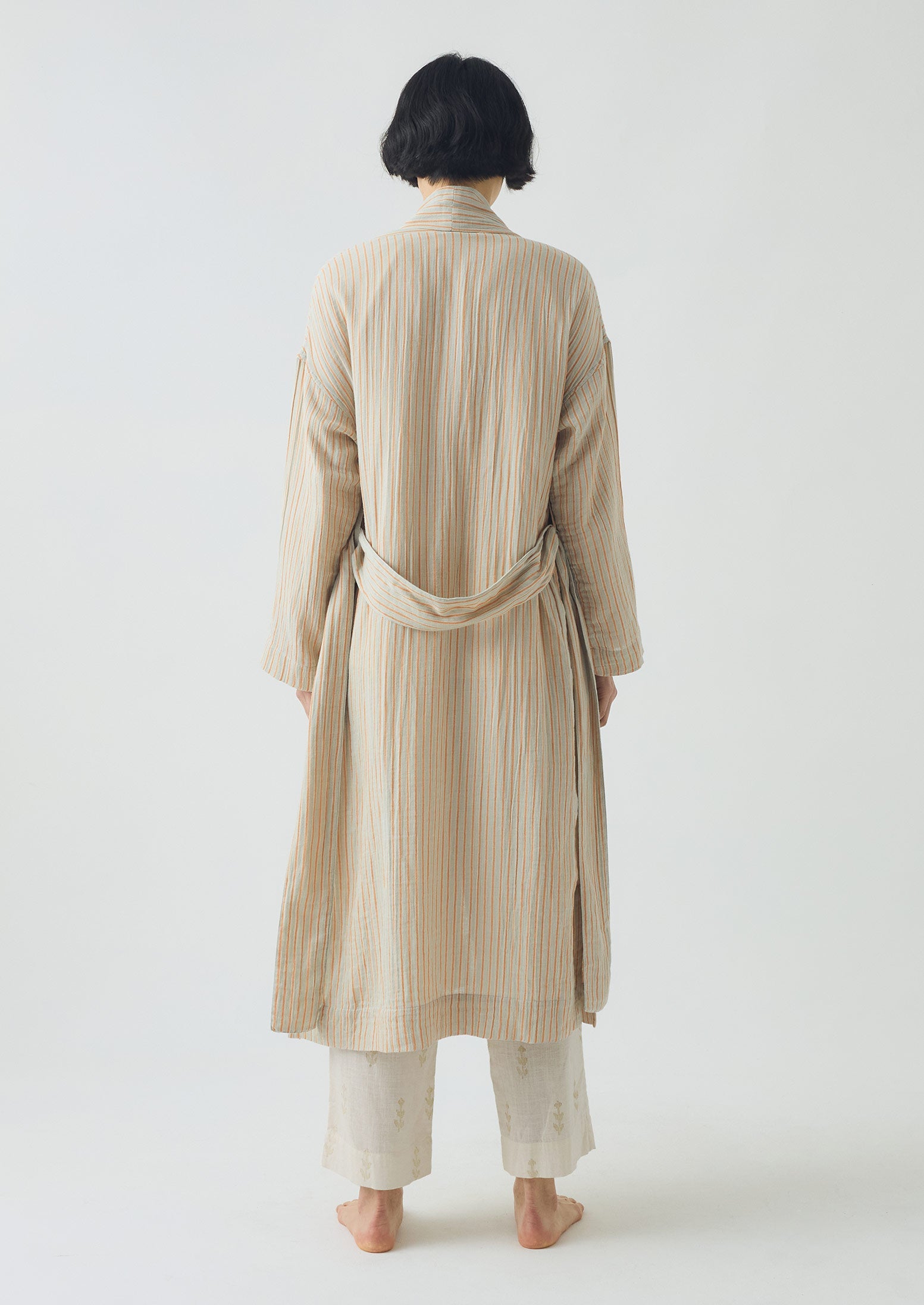 Stripe Crinkle Cotton Gown | Sage/Apricot 10 Stripe Crinkle Cotton Gown | Sage/Apricot