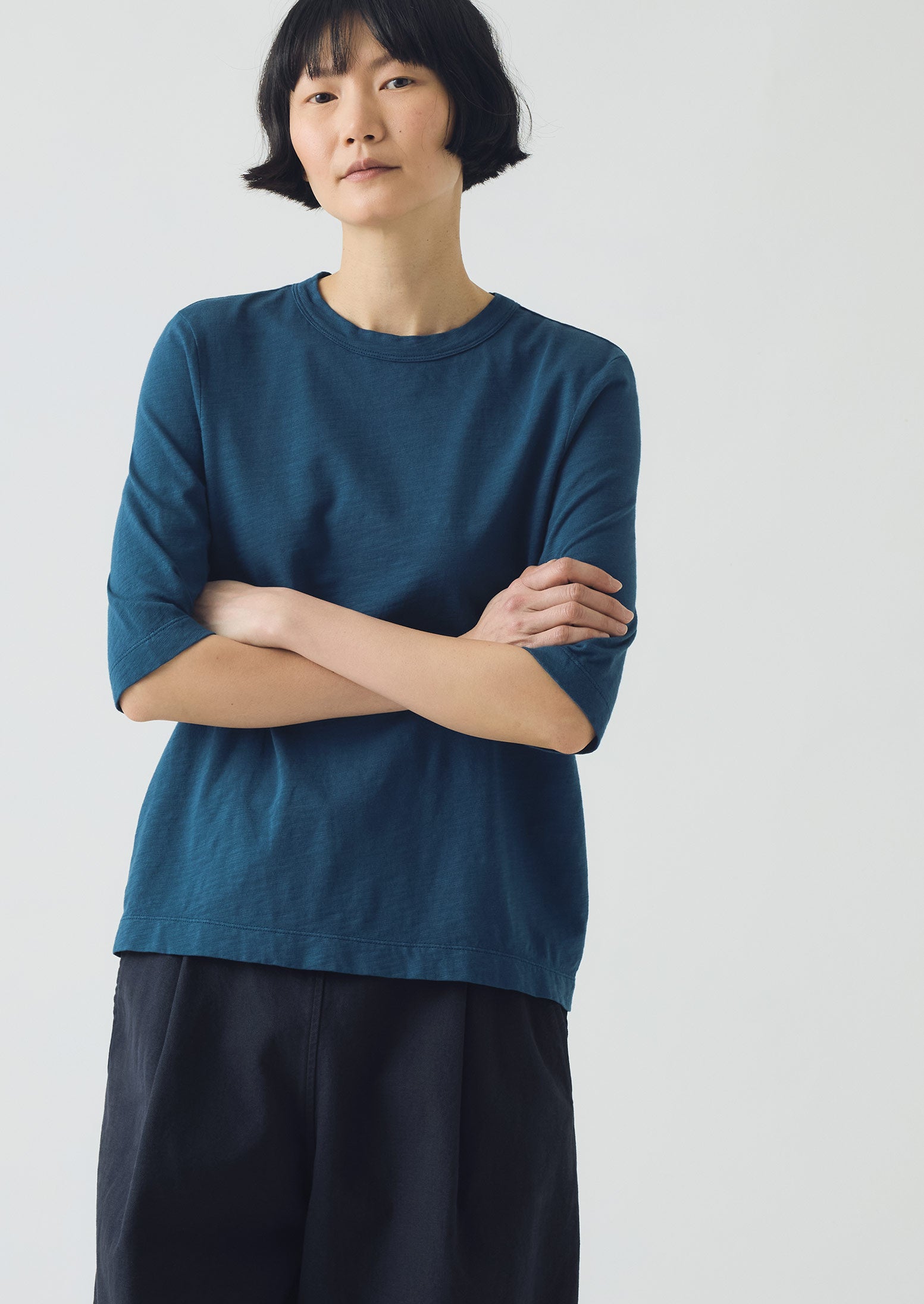 Cleo Garment Dyed Organic Cotton Tee | Copper Blue 4 Cleo Garment Dyed Organic Cotton Tee | Copper Blue