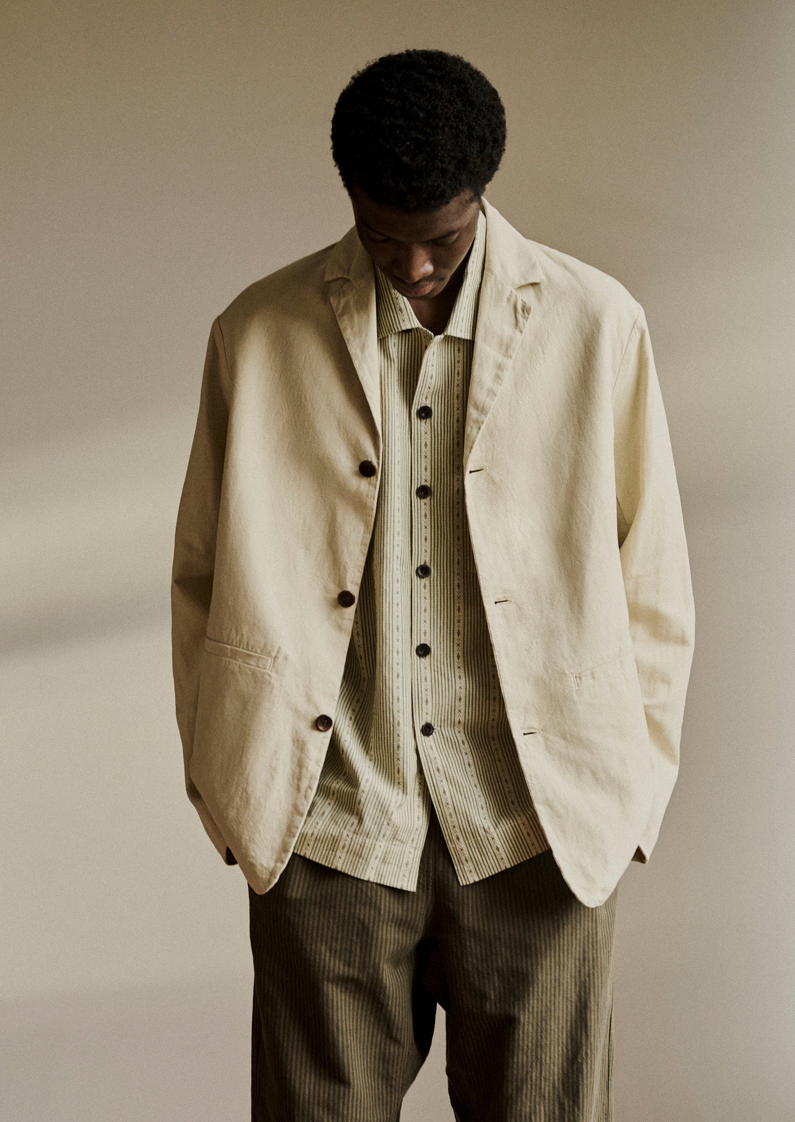 Cotton Linen High Break Blazer | Wood Ash 3 Cotton Linen High Break Blazer | Wood Ash