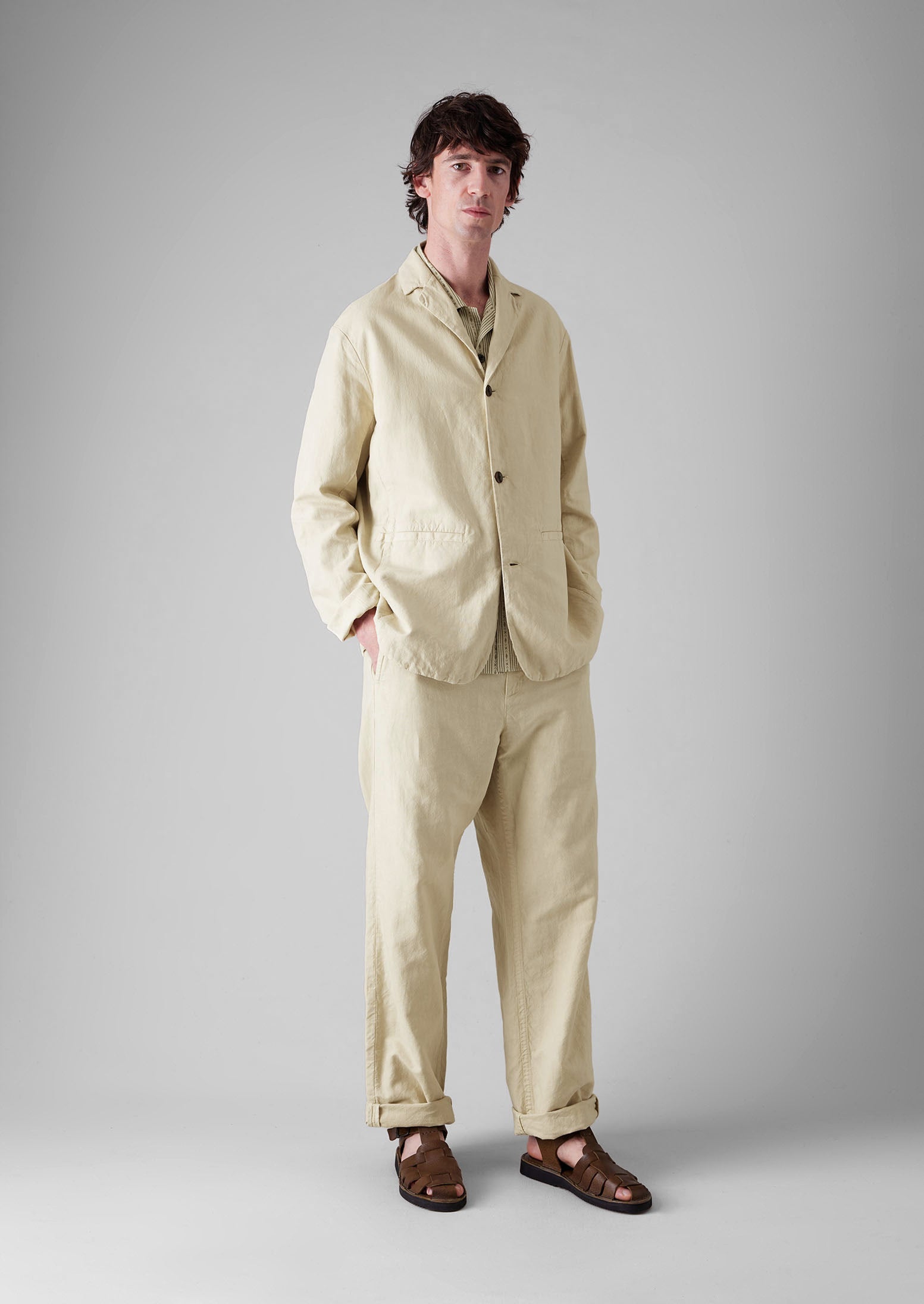 Cotton Linen High Break Blazer | Wood Ash 8 Cotton Linen High Break Blazer | Wood Ash