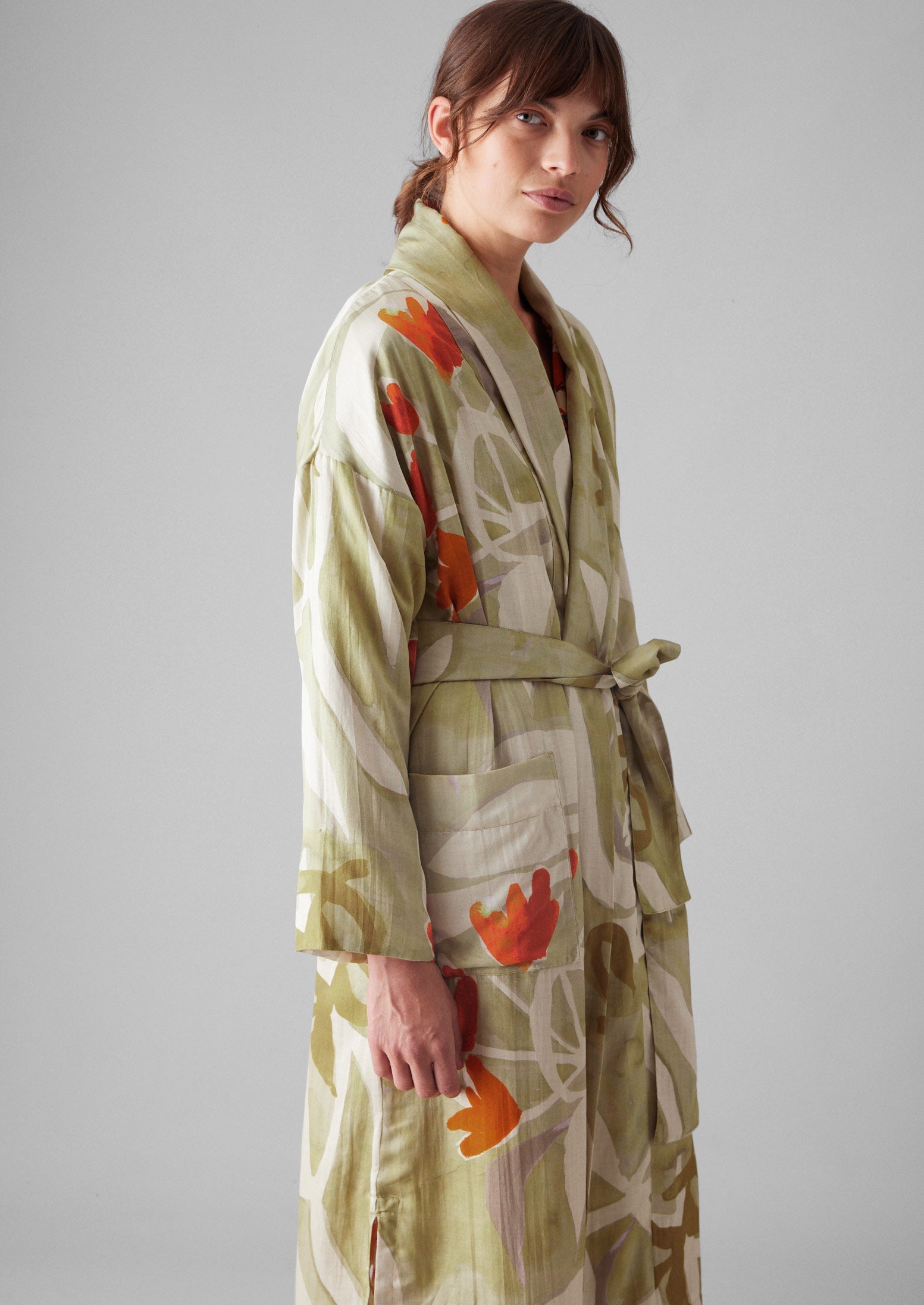 Watercolour Floral Cotton Silk Gown | Sage 4 Watercolour Floral Cotton Silk Gown | Sage