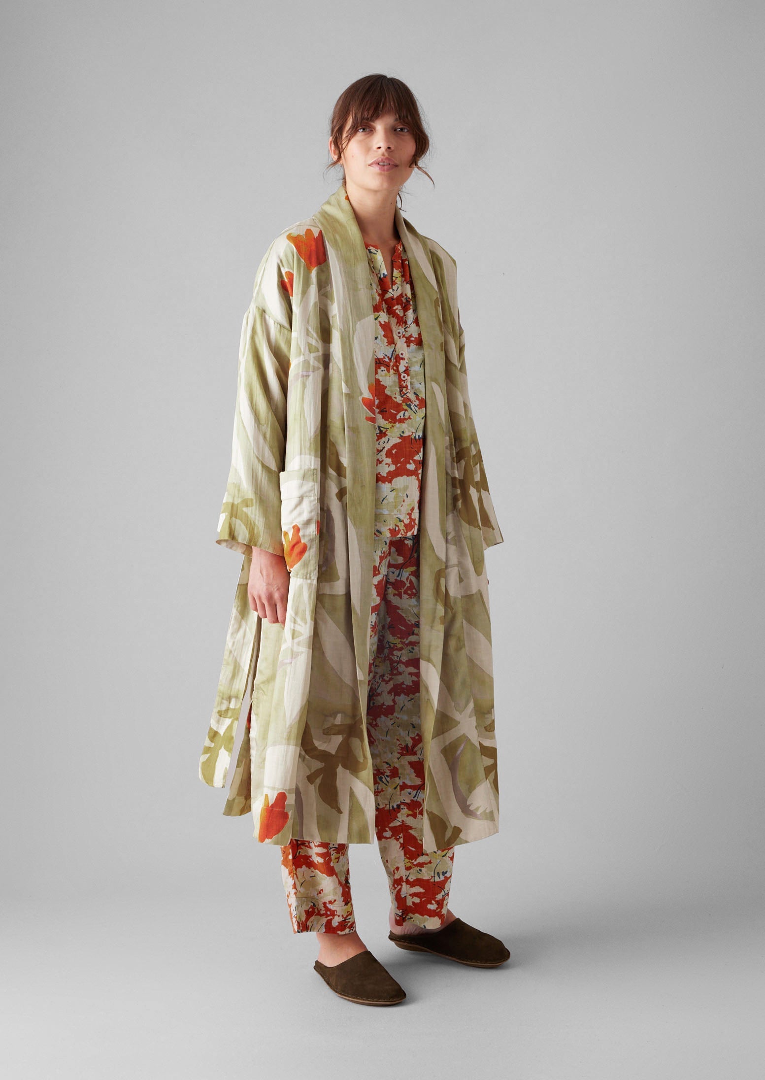 Watercolour Floral Cotton Silk Gown | Sage 8 Watercolour Floral Cotton Silk Gown | Sage