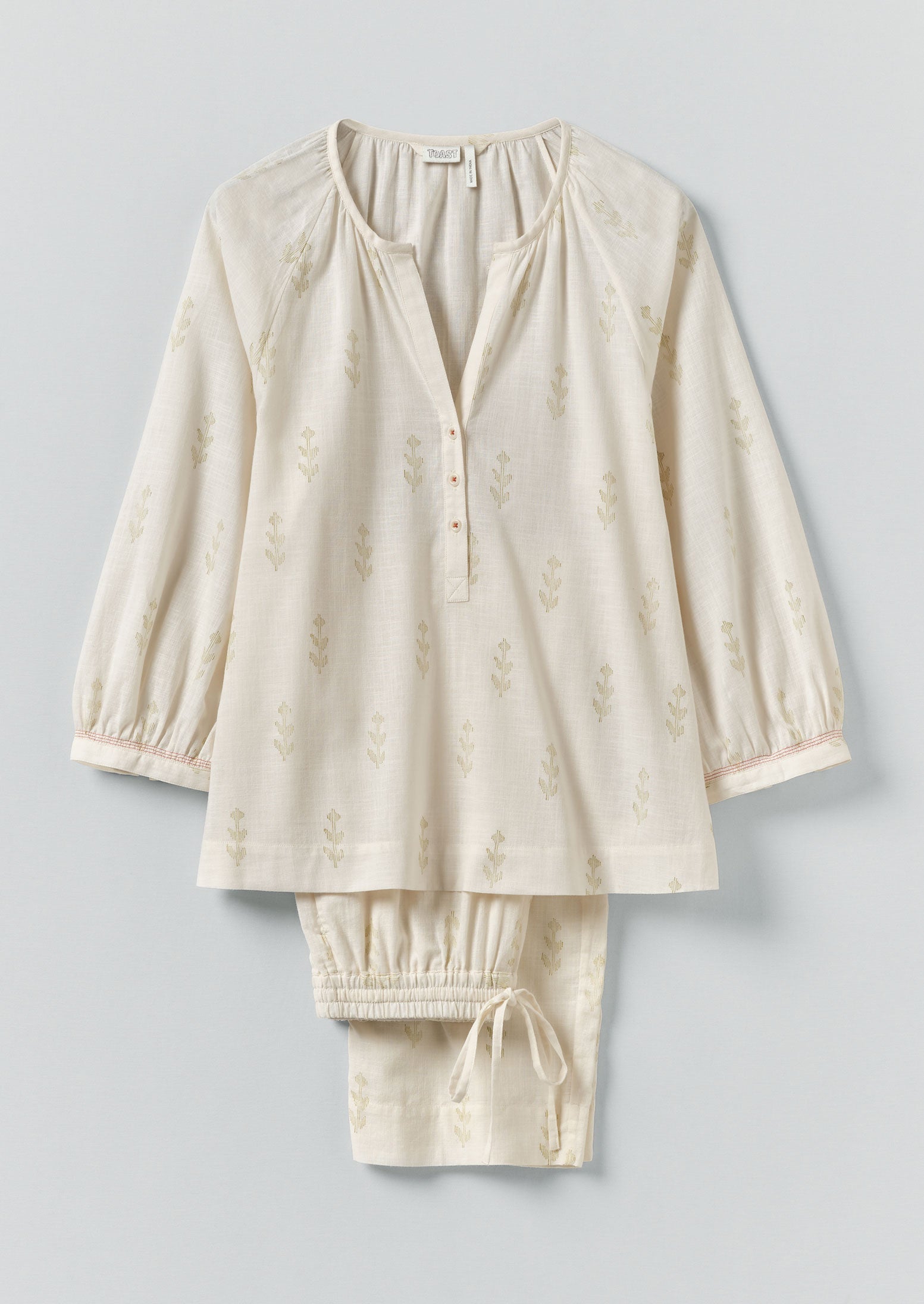 Etched Sprig Print Pyjama Set | Ecru/Citrine