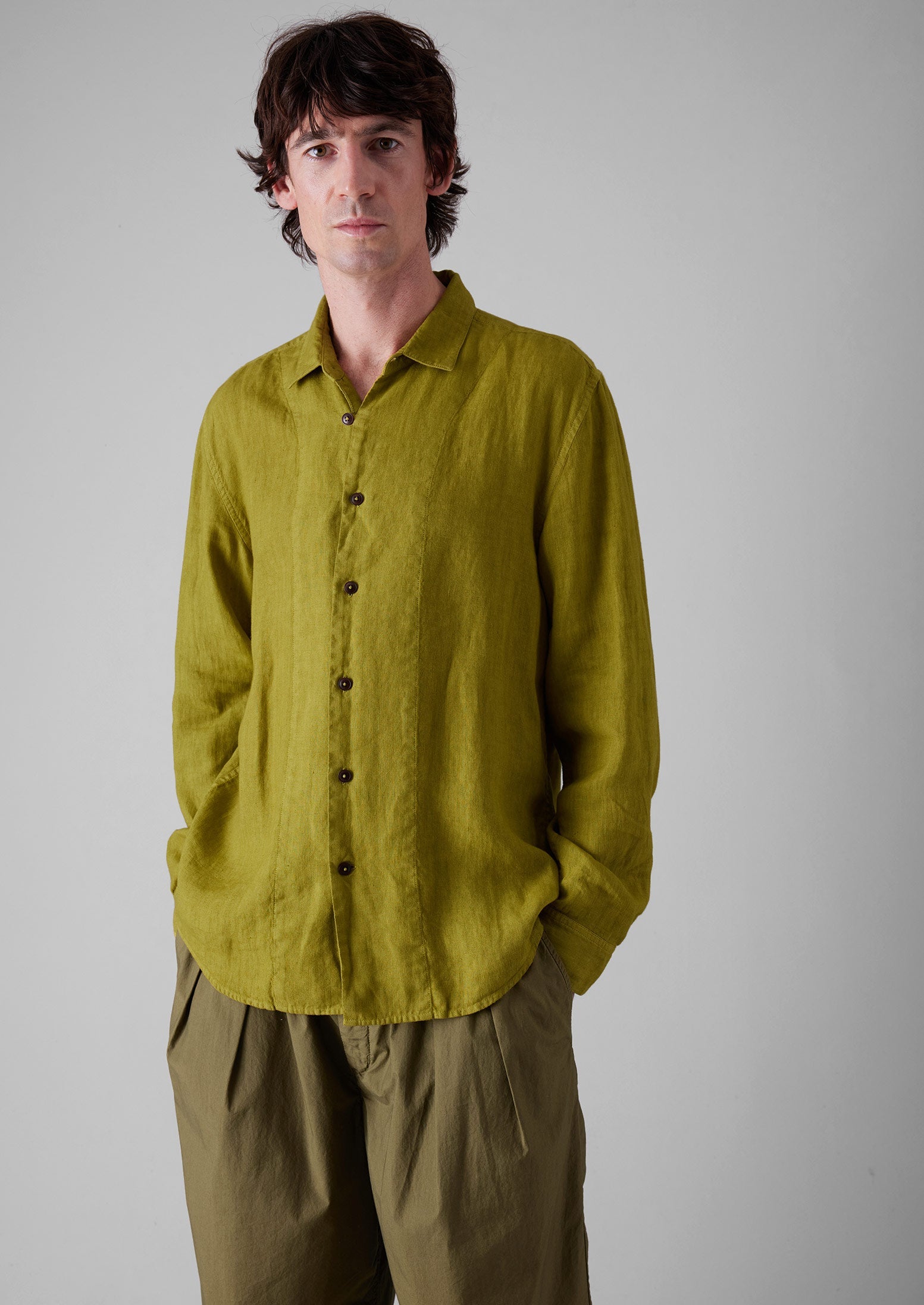 Loop Button Linen Shirt | Olivine 4 Loop Button Linen Shirt | Olivine