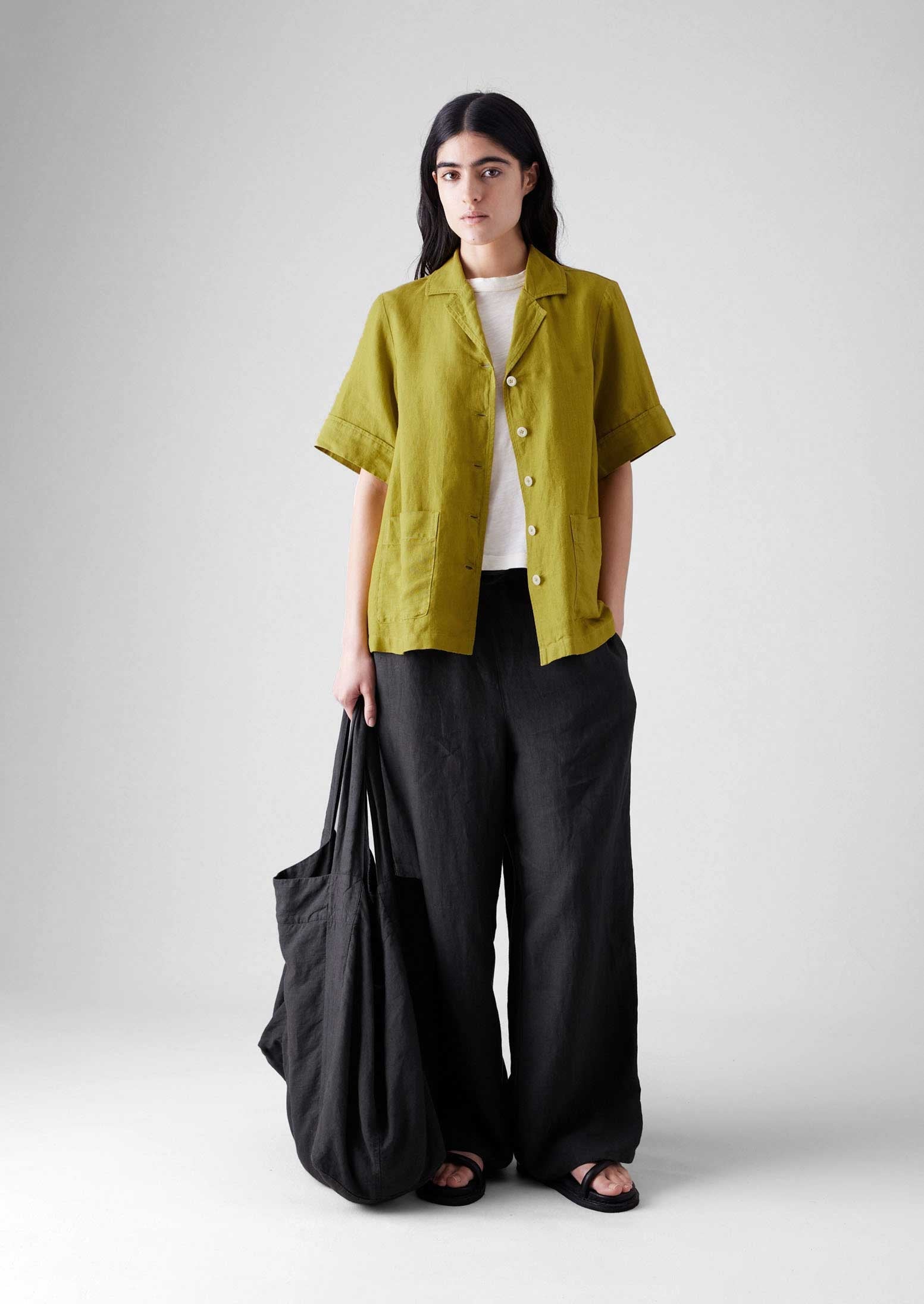 Garment Dyed Linen Boxy Shirt | Olivine 3 Garment Dyed Linen Boxy Shirt | Olivine