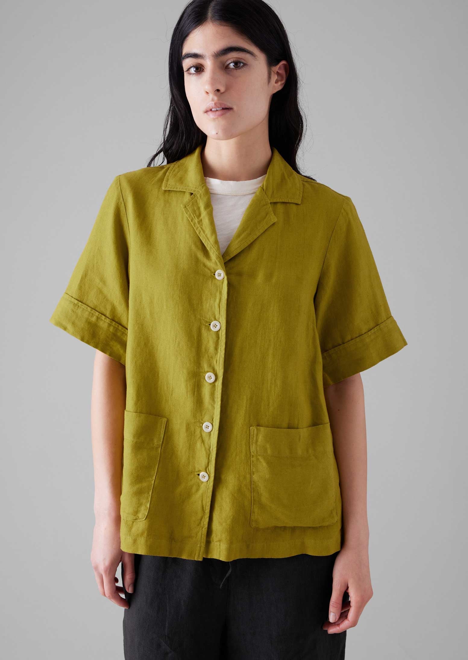 Garment Dyed Linen Boxy Shirt | Olivine 6 Garment Dyed Linen Boxy Shirt | Olivine