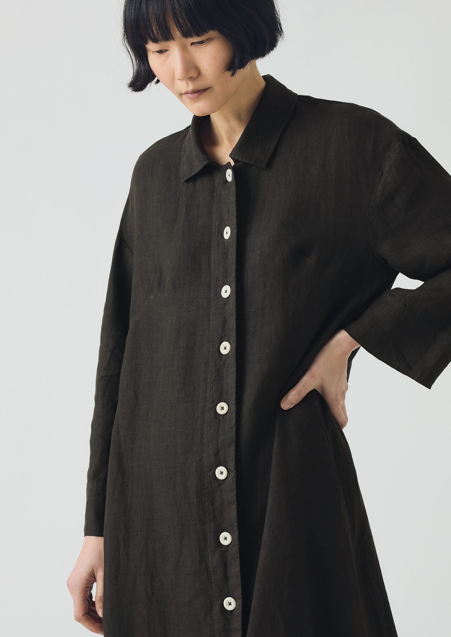 Garment Dyed Linen Button Shirt Dress | Black Pepper 3 Garment Dyed Linen Button Shirt Dress | Black Pepper