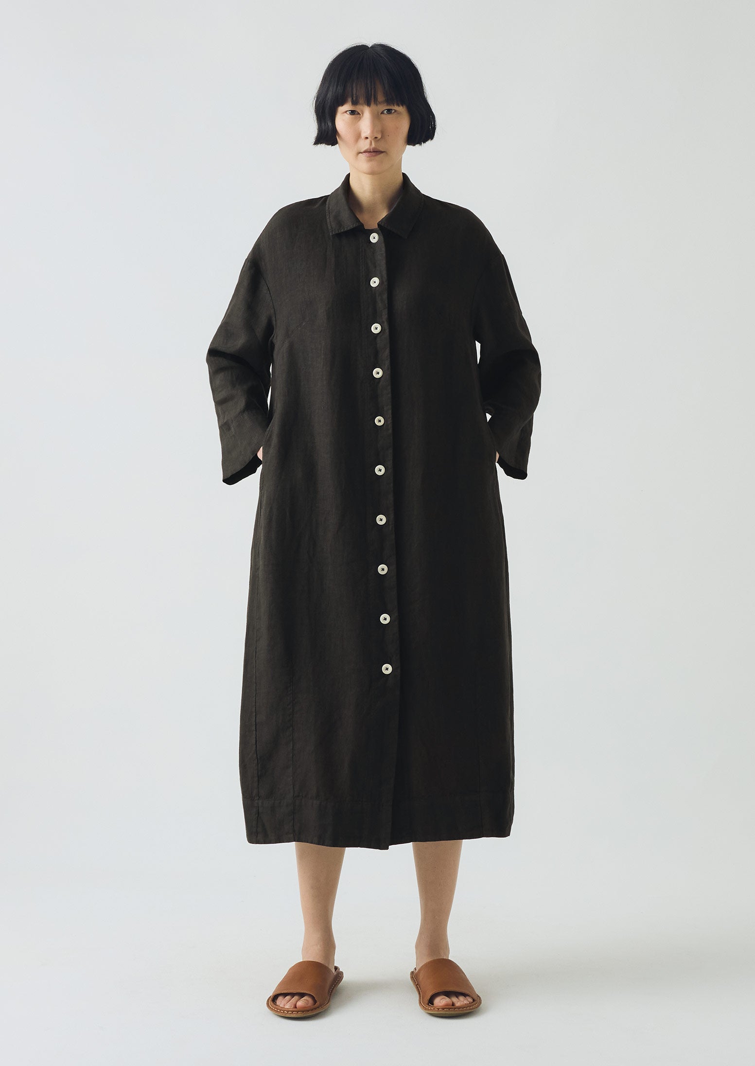 Garment Dyed Linen Button Shirt Dress | Black Pepper 4 Garment Dyed Linen Button Shirt Dress | Black Pepper