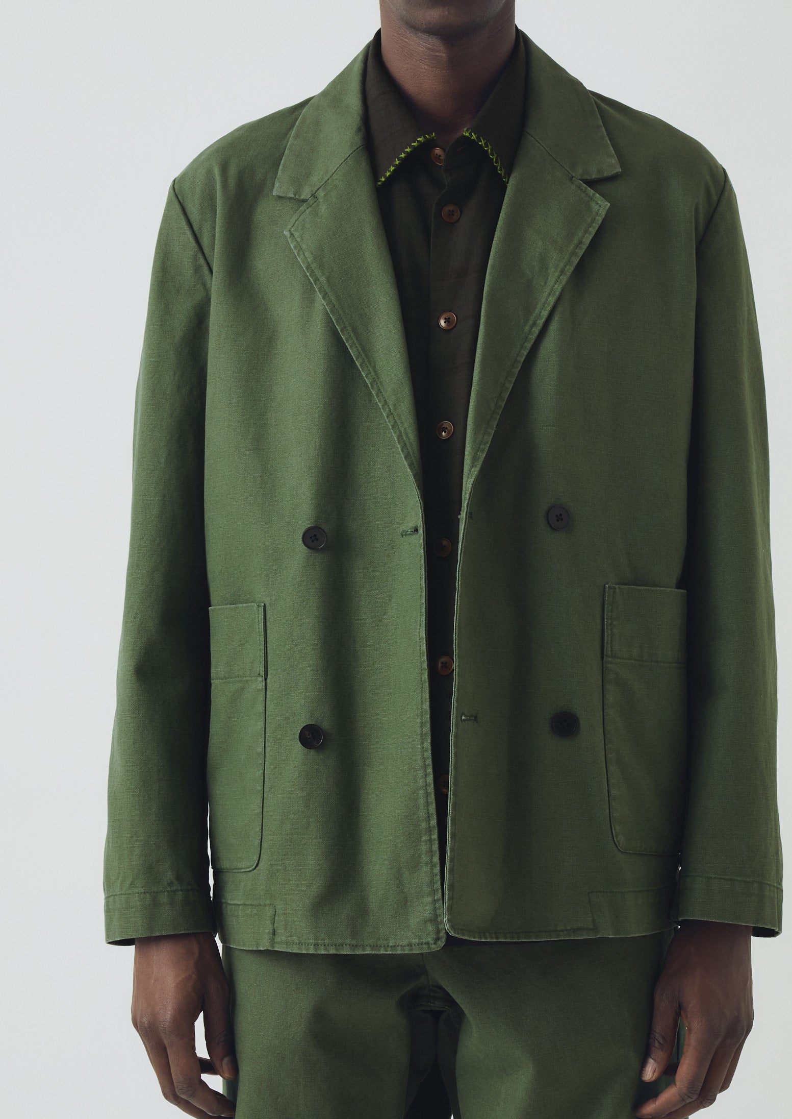 Cotton Canvas Breasted Jacket | Balsam Green 3 Cotton Canvas Breasted Jacket | Balsam Green