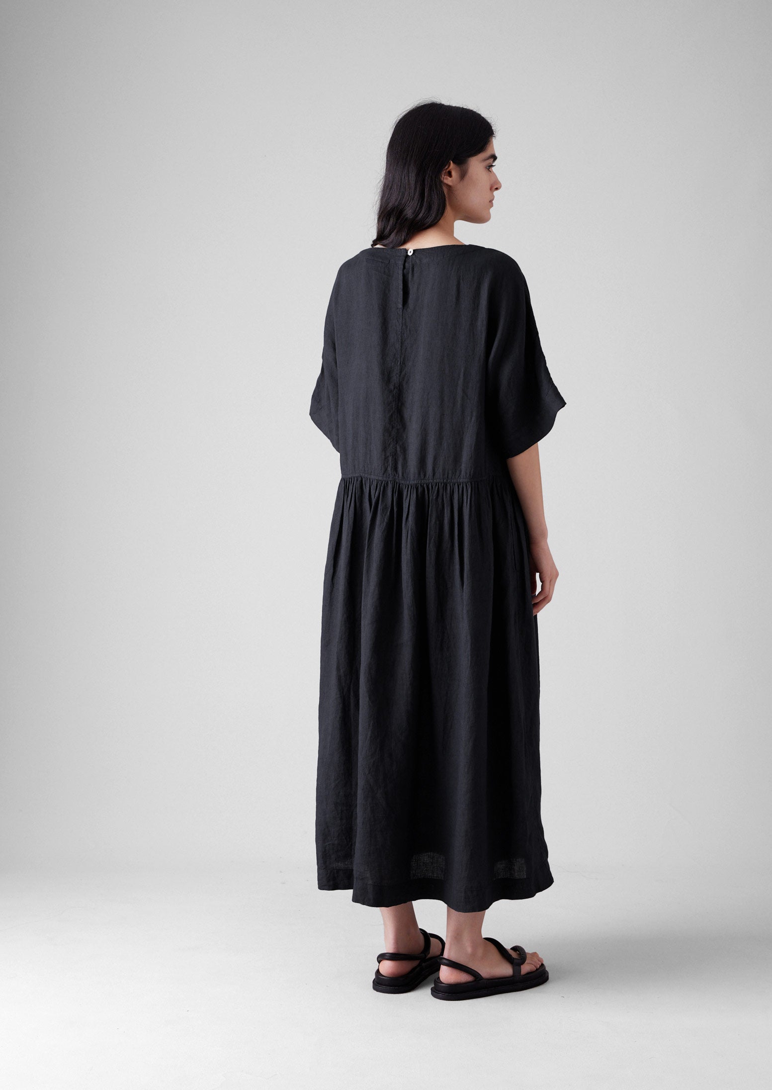 Lightweight Linen Gathered Waist Dress | Black Pepper 4 Lightweight Linen Gathered Waist Dress | Black Pepper