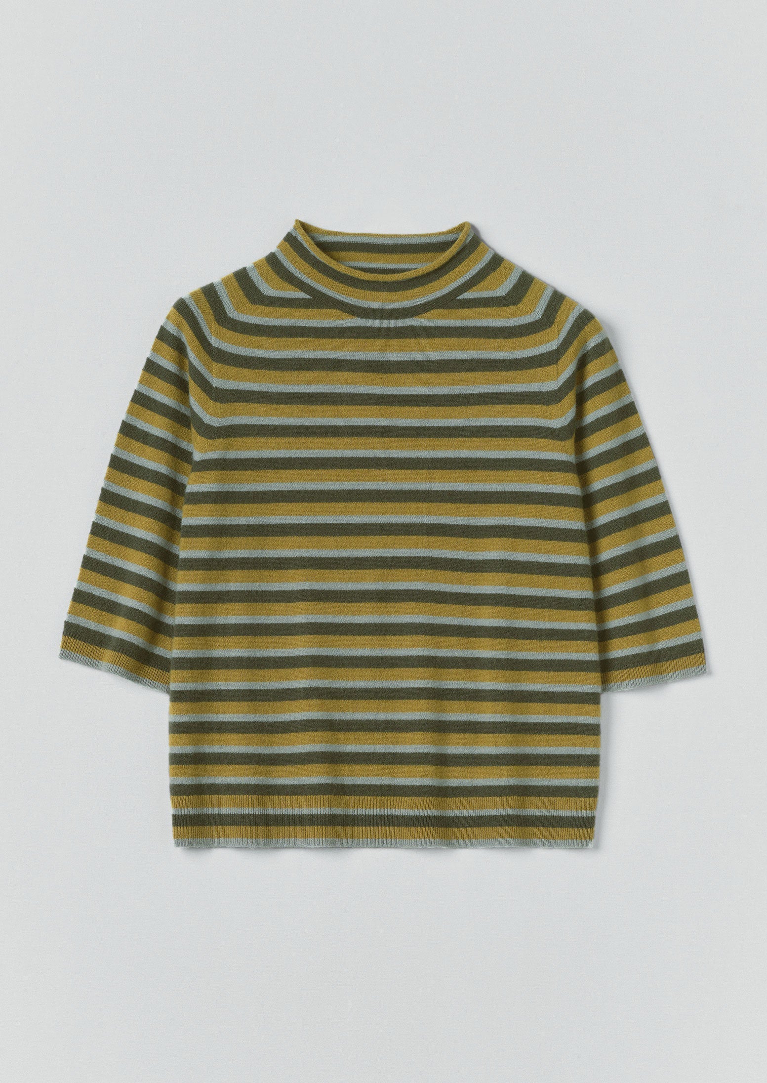 Stripe Wool Cashmere Half Sleeve Sweater | Green Multi