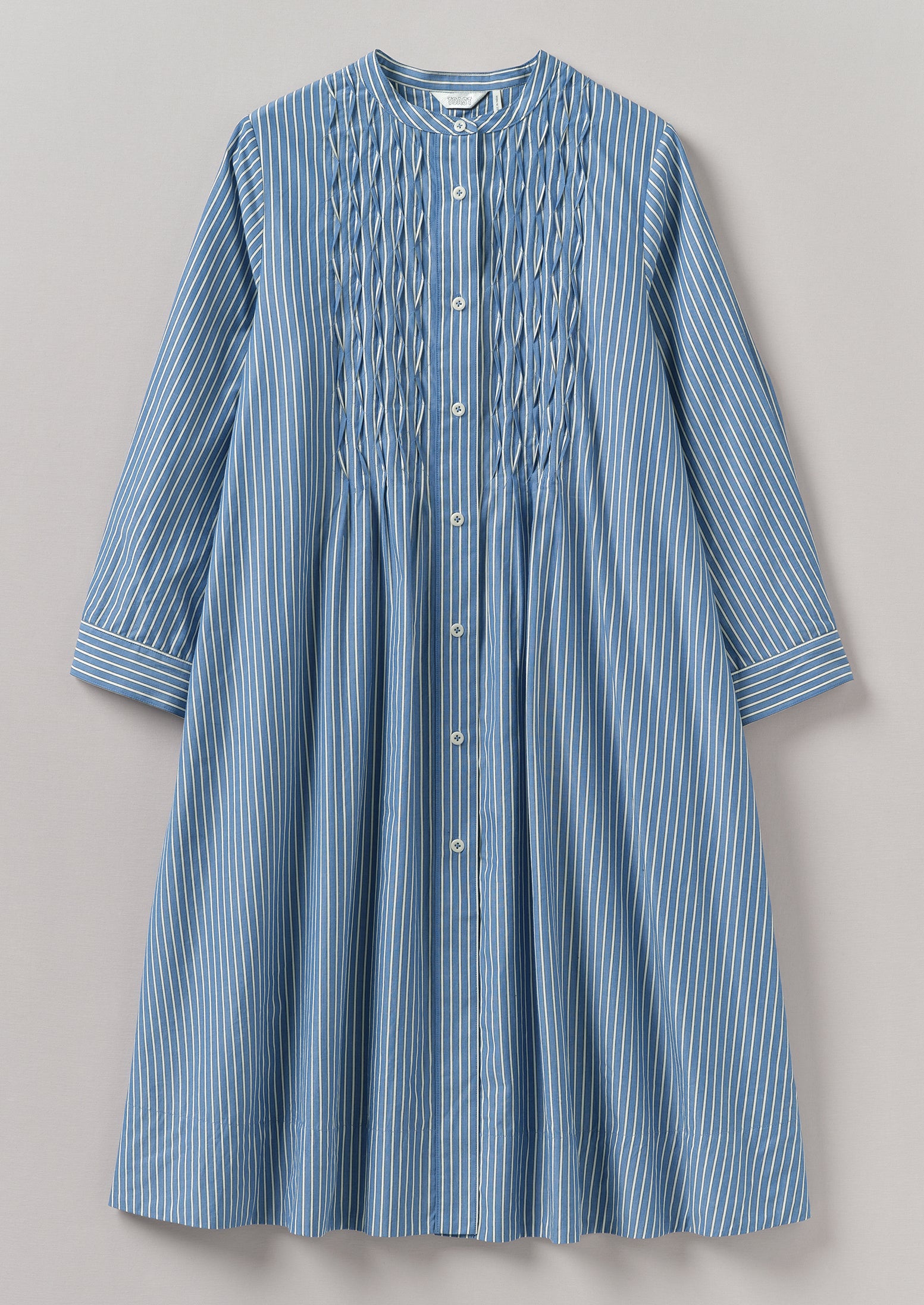 Dash Stripe Pintuck Cotton Dress | Chambray Blue
