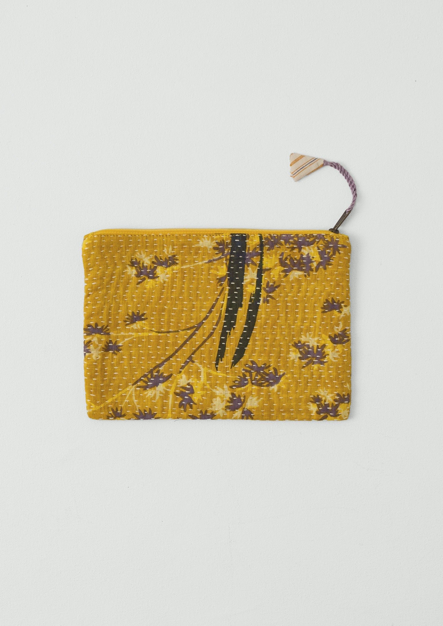 Remnant Fabric Kantha Pouch | Sunflower/Lilac