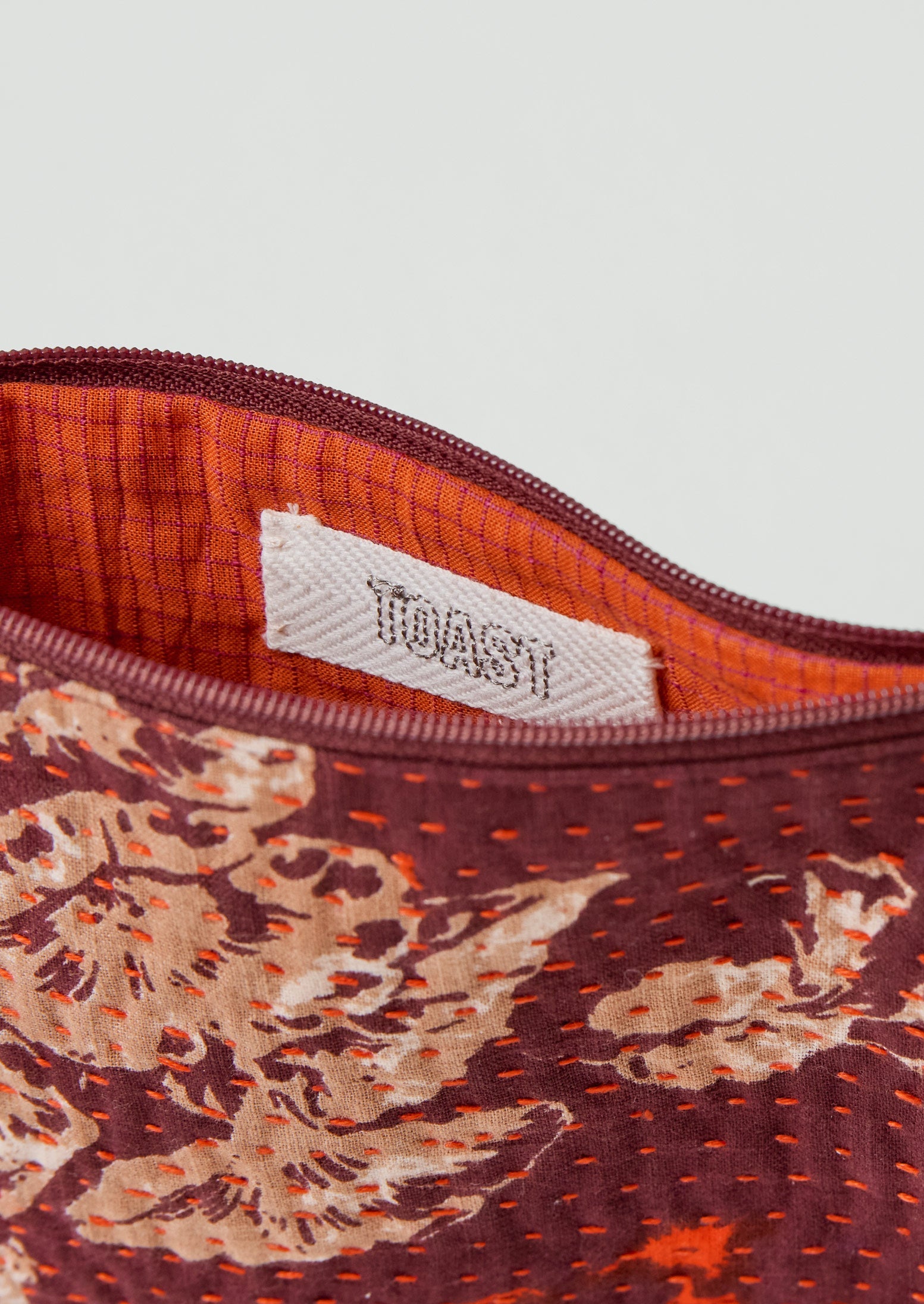 Remnant Fabric Kantha Pouch | Burgundy/Poppy 3 Remnant Fabric Kantha Pouch | Burgundy/Poppy