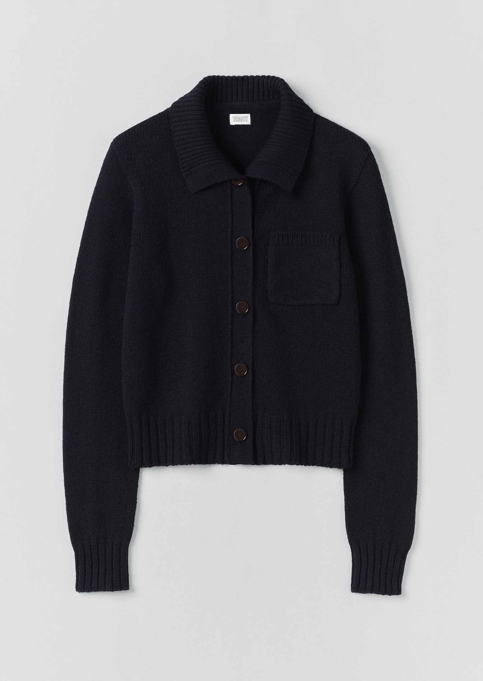 Collared Wool Cardigan | Dark Navy