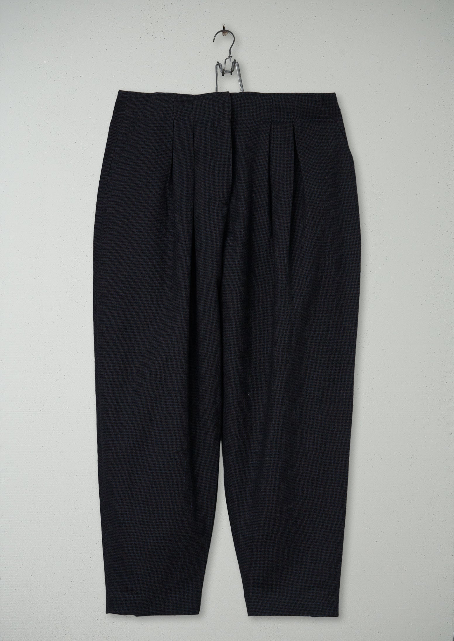 Reworn Wool Cotton Check Trousers Size 14 (666) | Blue