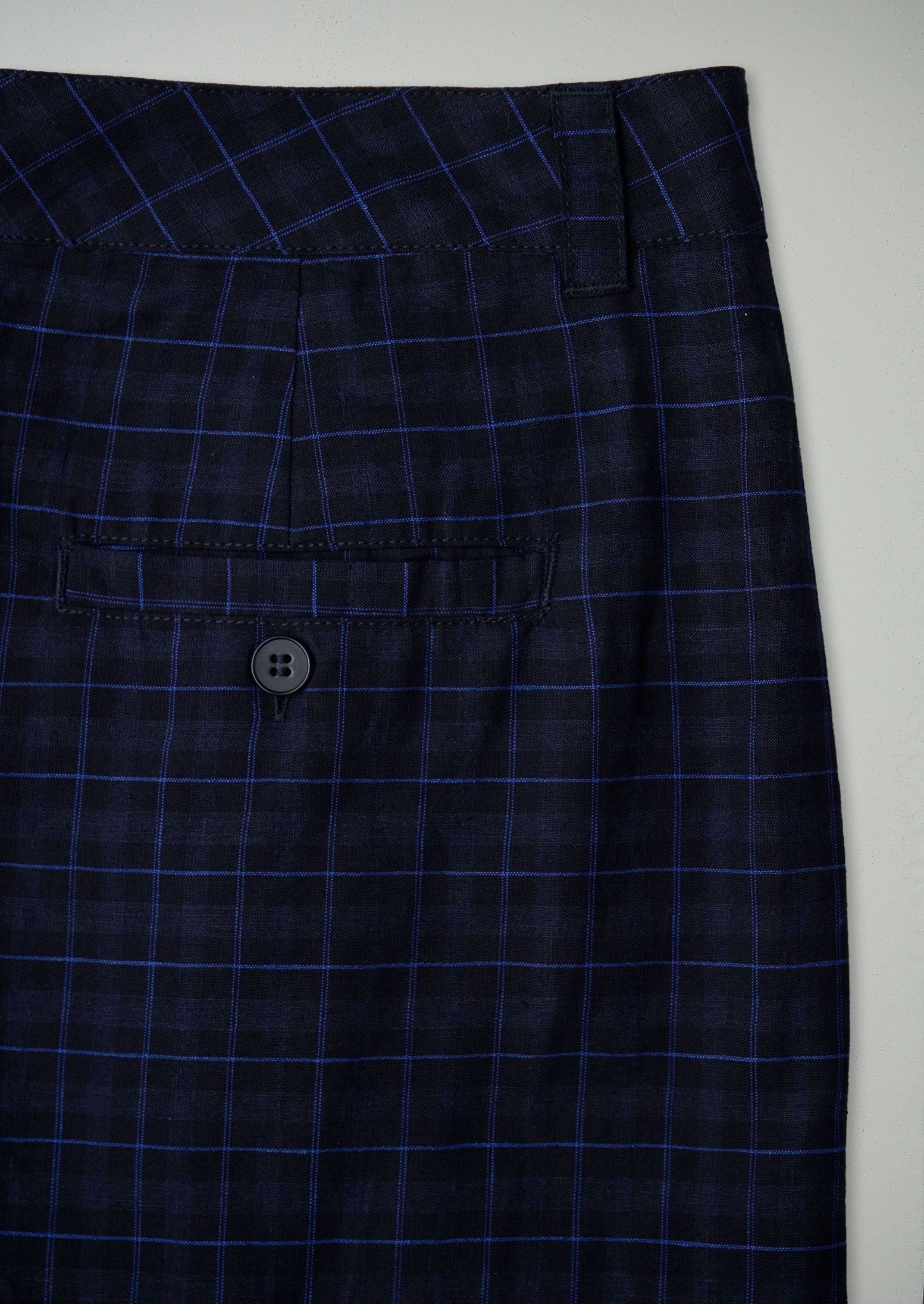 Reworn Check Cotton Linen Trousers Size 12 (648) | Navy 3 Reworn Check Cotton Linen Trousers Size 12 (648) | Navy