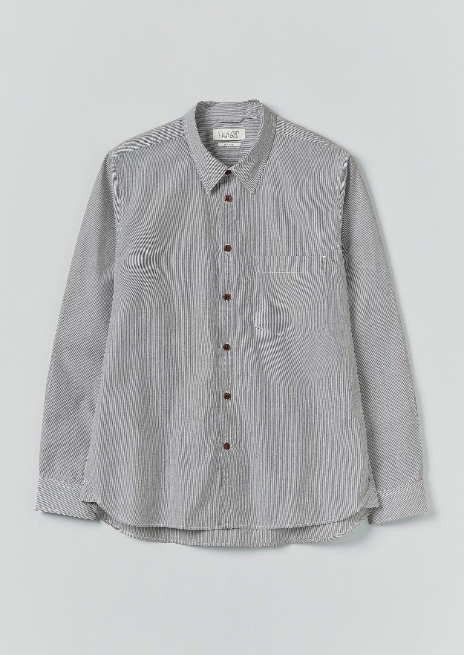 Fine Stripe Cotton Shirt | Ecru/Slate