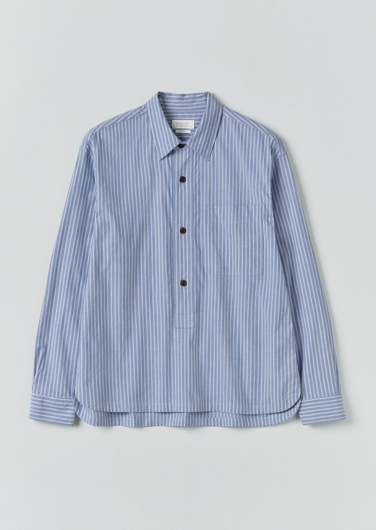 Half Placket Stripe Cotton Shirt | Light Blue