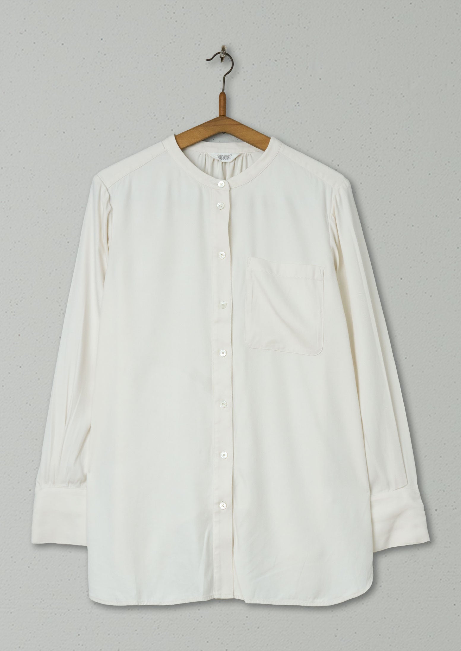 Reworn Herringbone Silk Long Shirt Size 8 (406) | Milky White