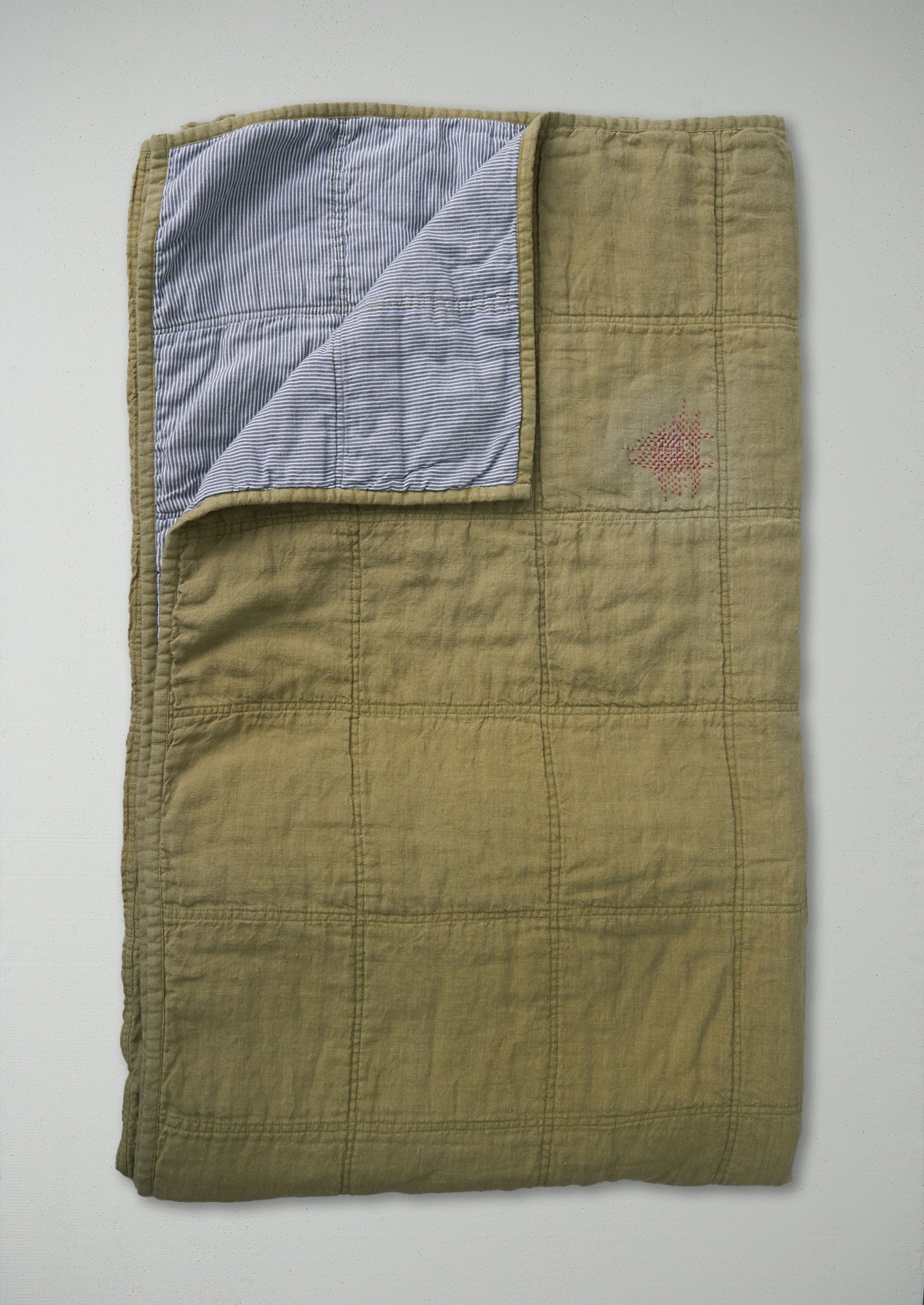 Renewed Stripe Backed Linen Quillt  (10) | Laurel/Chambray