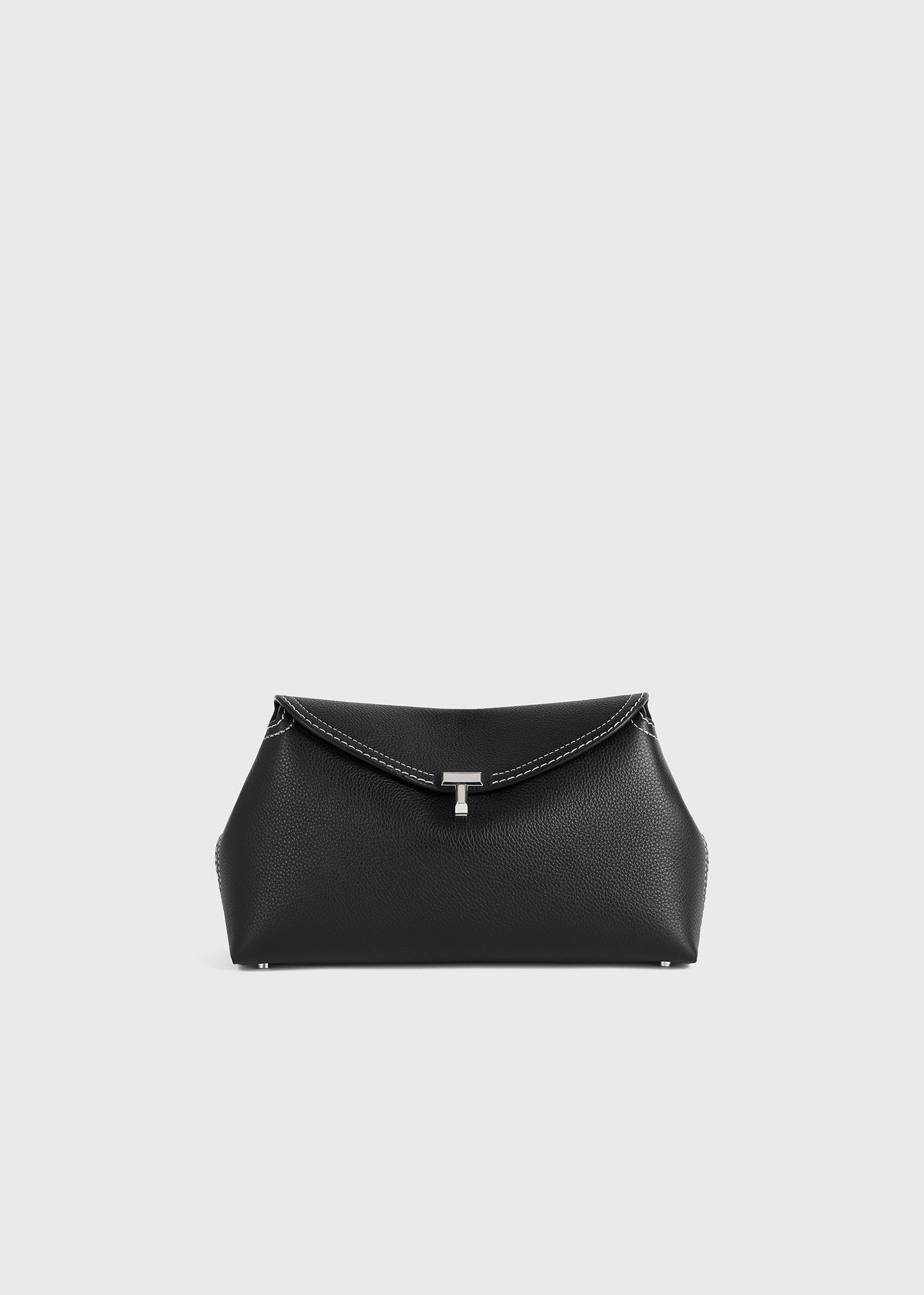 T-Lock grained-leather clutch black