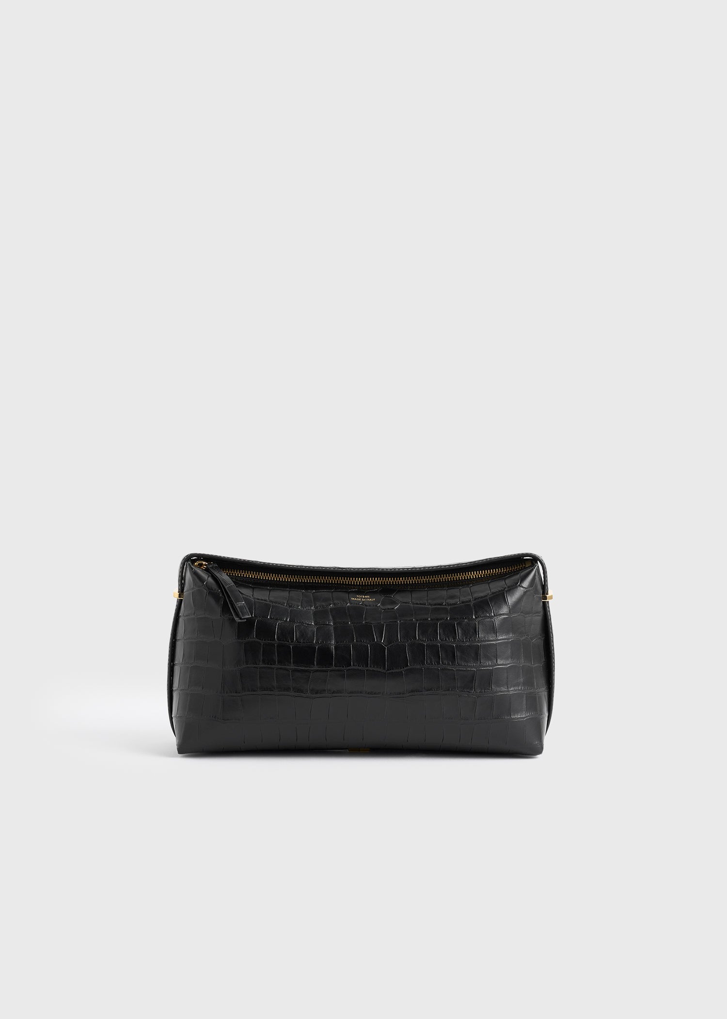 Belted croco-embossed clutch black