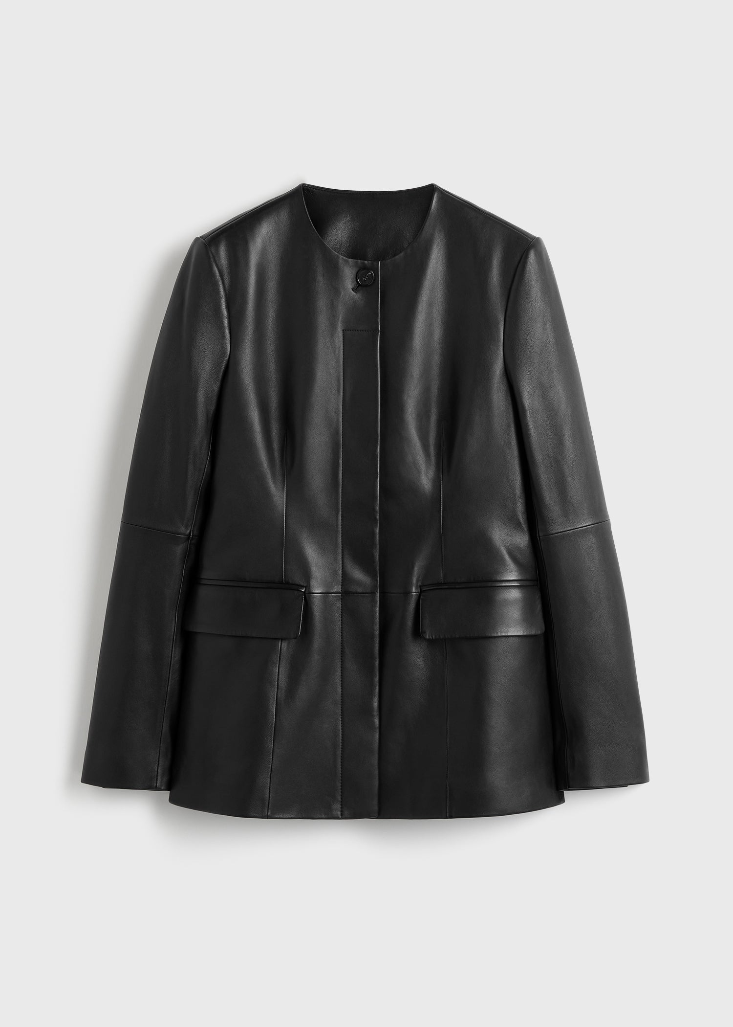 Collarless leather jacket black petite 6 Collarless leather jacket black petite