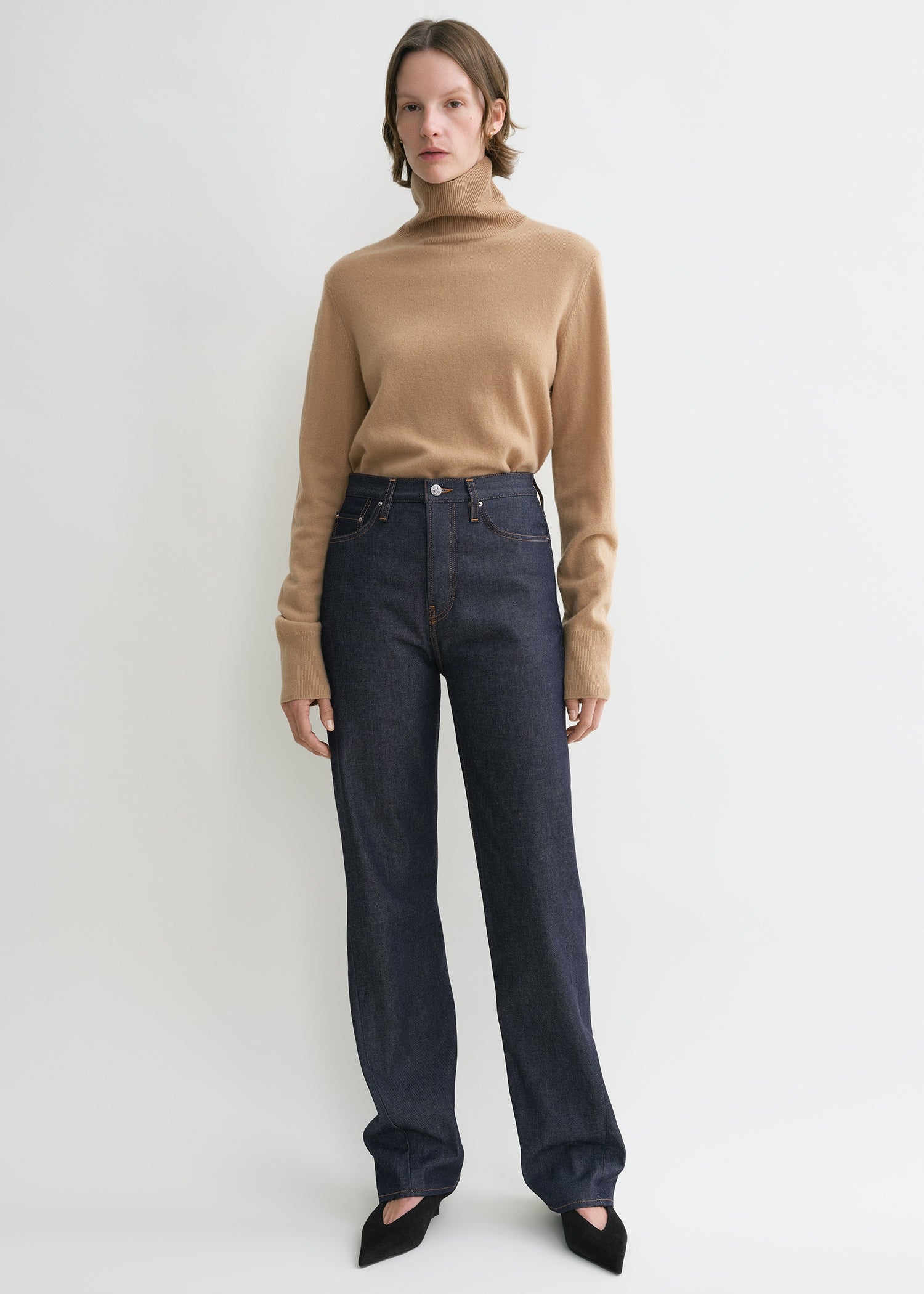 Twisted seam denim full length raw blue