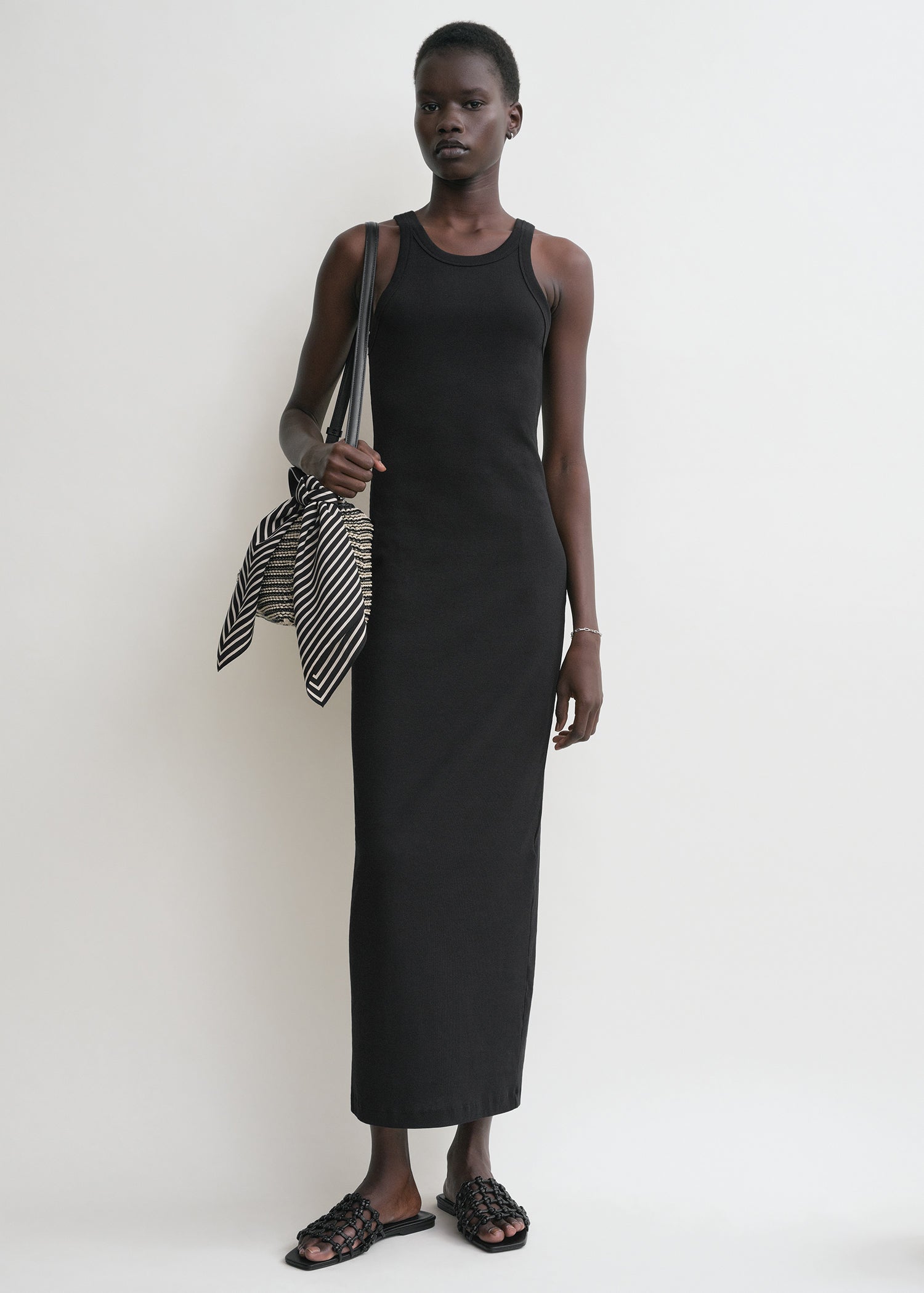 Curved rib tank dress black