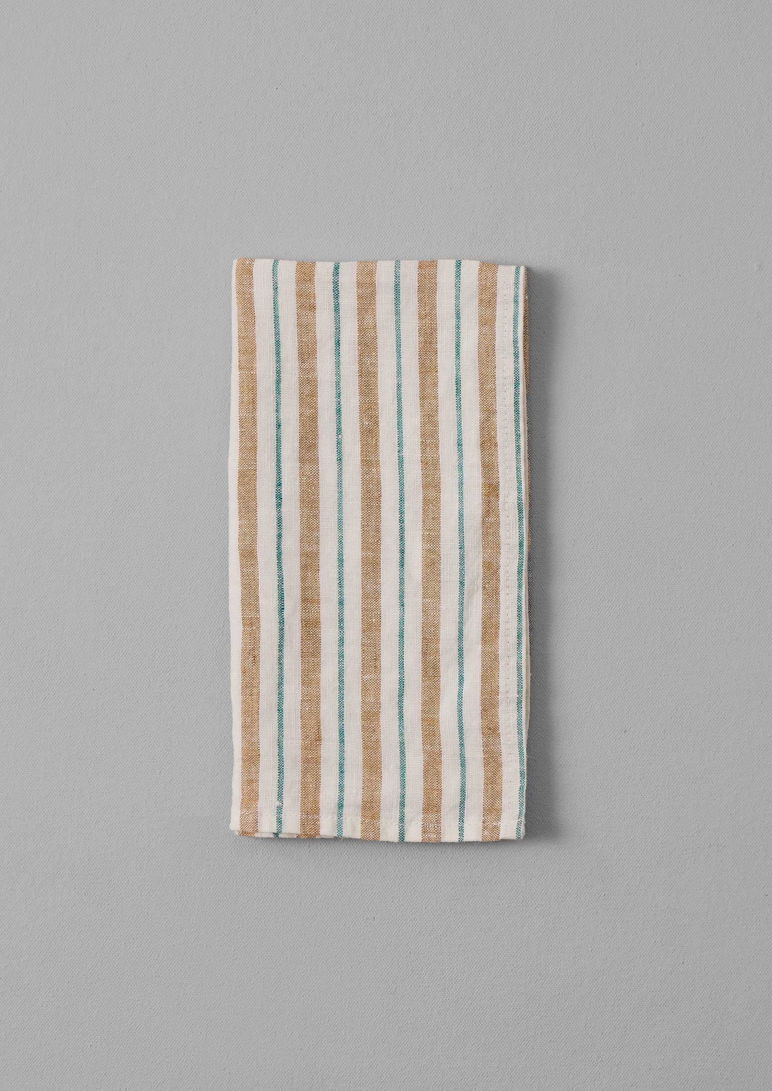 Faro Stripe Linen Napkin | Caramel/Marine Green